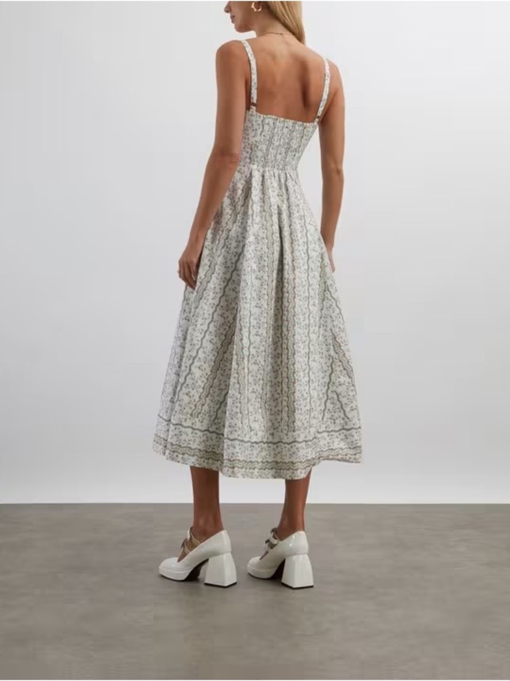 Hill House Midi Dress in White and Sage Floral - Picture 2 of 7